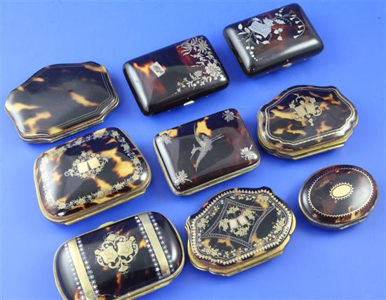 Nine assorted early 20th century tortoiseshell and pique work purses,